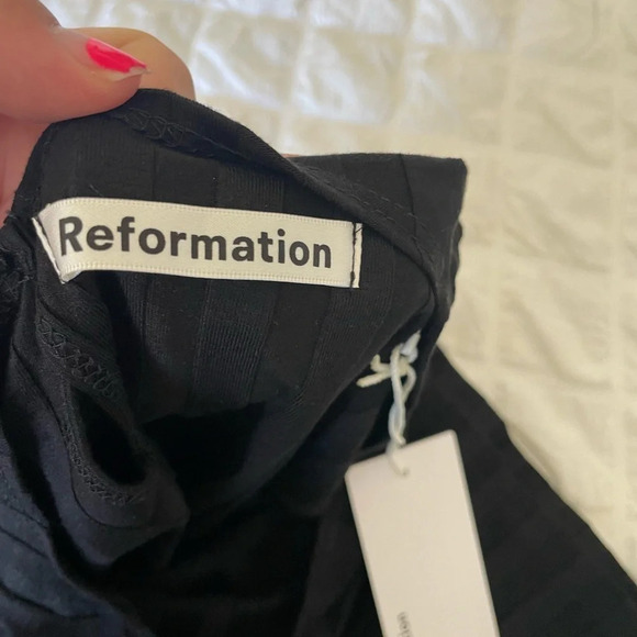 Reformation black astra ribbed open slit midi dress - Picture 5 of 9